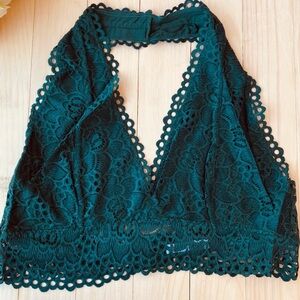 Green Lace Halter Bralette Wireless Fully Lined